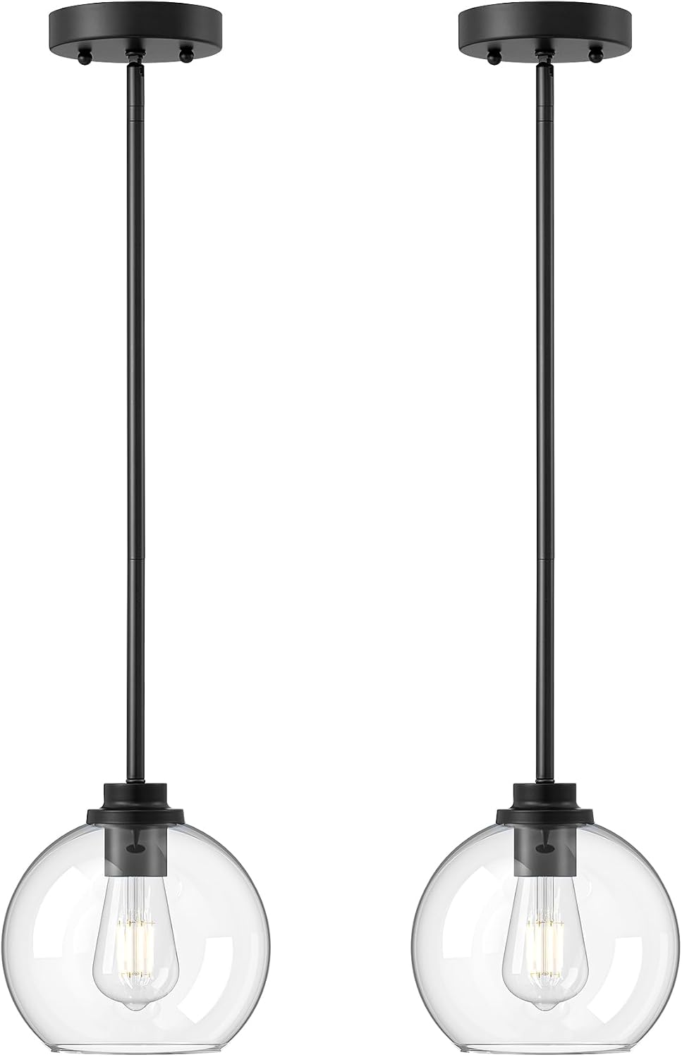 Matte Black Clear Globe 2 Pack Pendant Light