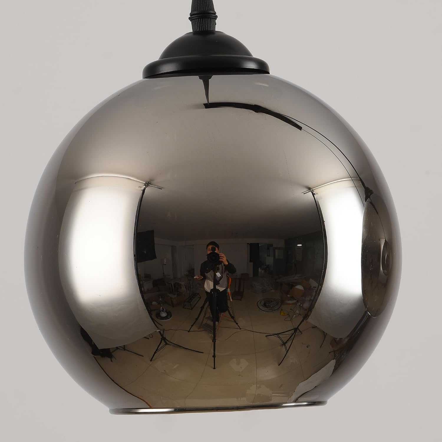 Smoke Grey Globe Black Adjustable Pendant Lamp 7.5in