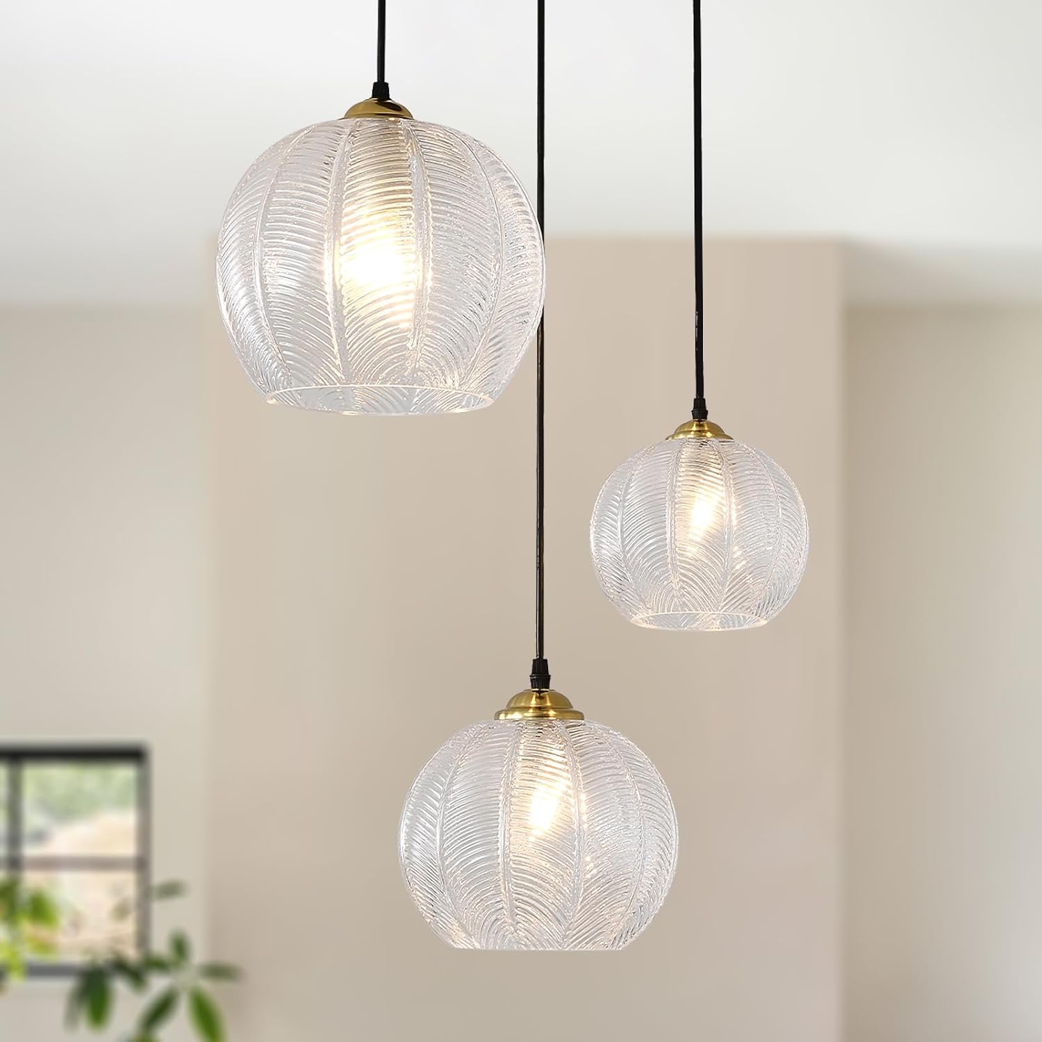 3-Light Clear Glass Globe Pendant Chandelier Lamp