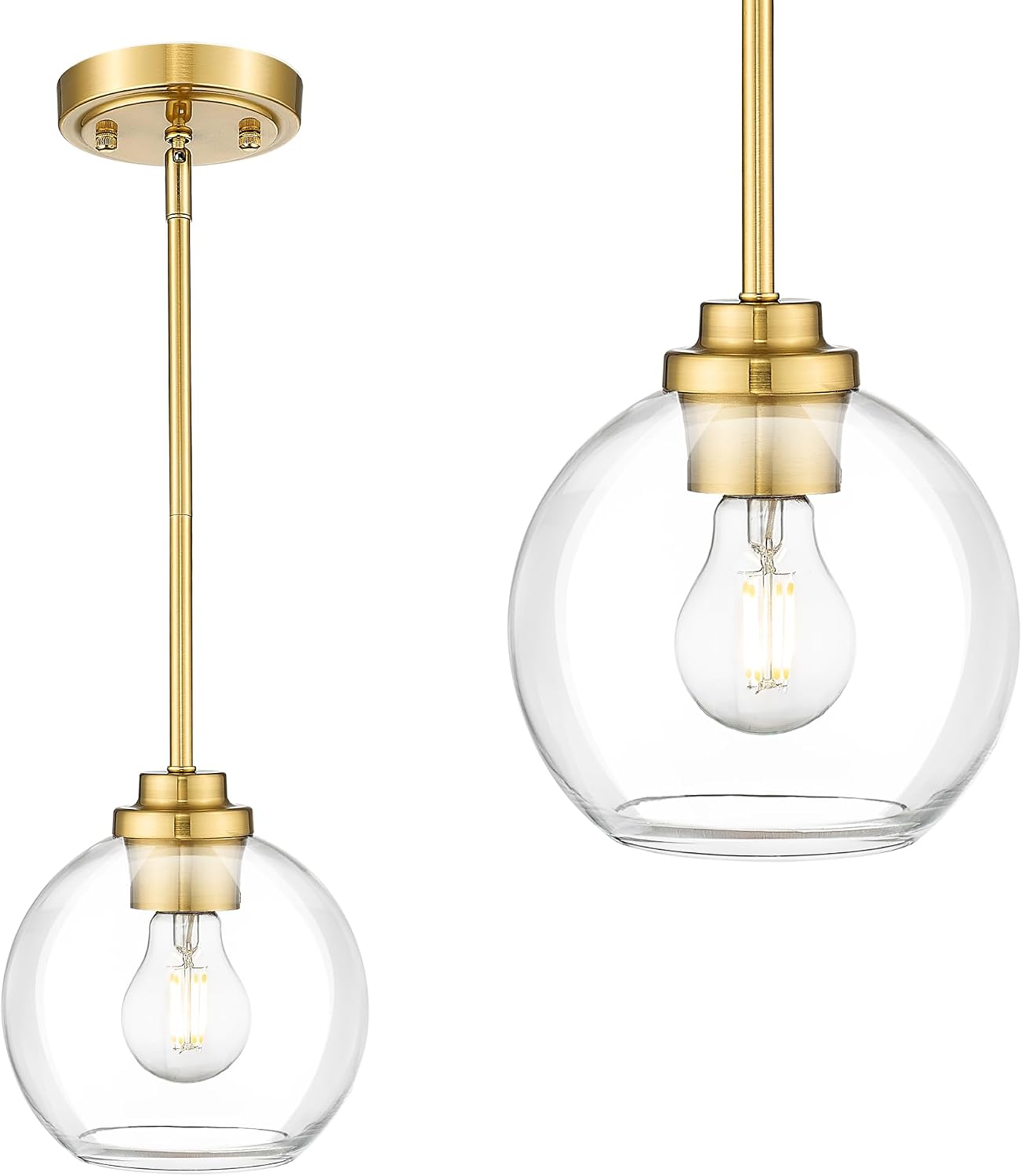 Gold Globe Glass Kitchen Pendant Light Fixture 8 Inch