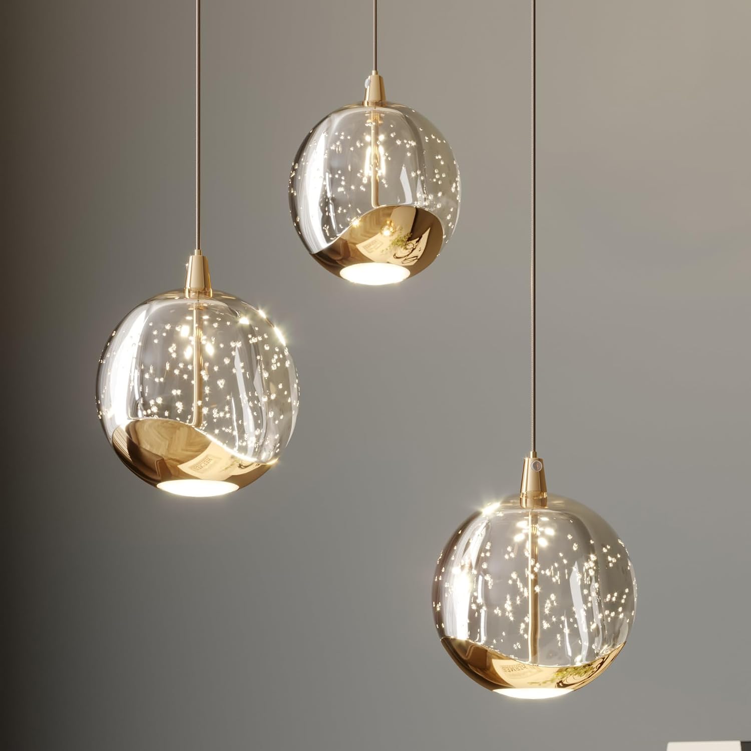 Gold Bubble Glass 3-Light Kitchen Pendant Chandelier