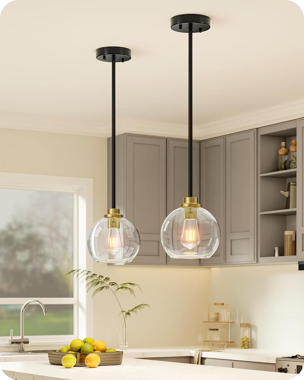 Matte Black Clear Globe 2 Pack Pendant Light