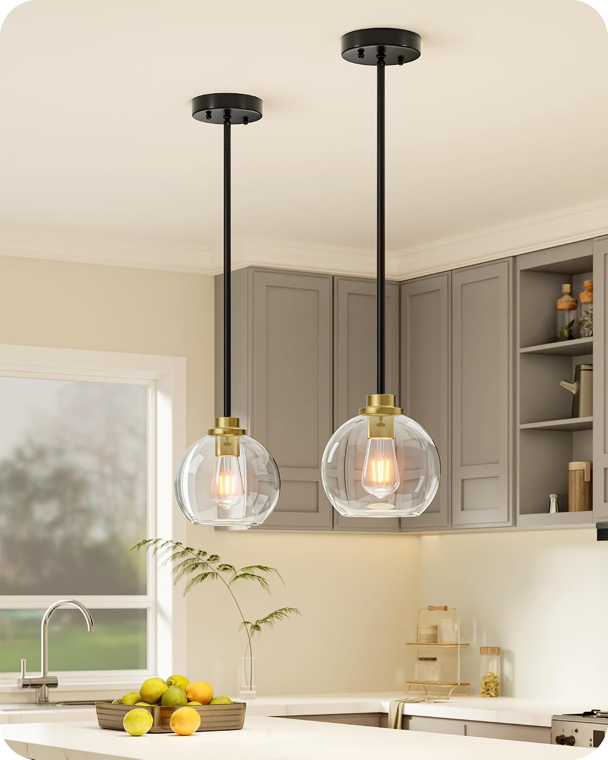Matte Black Clear Globe 2 Pack Pendant Light