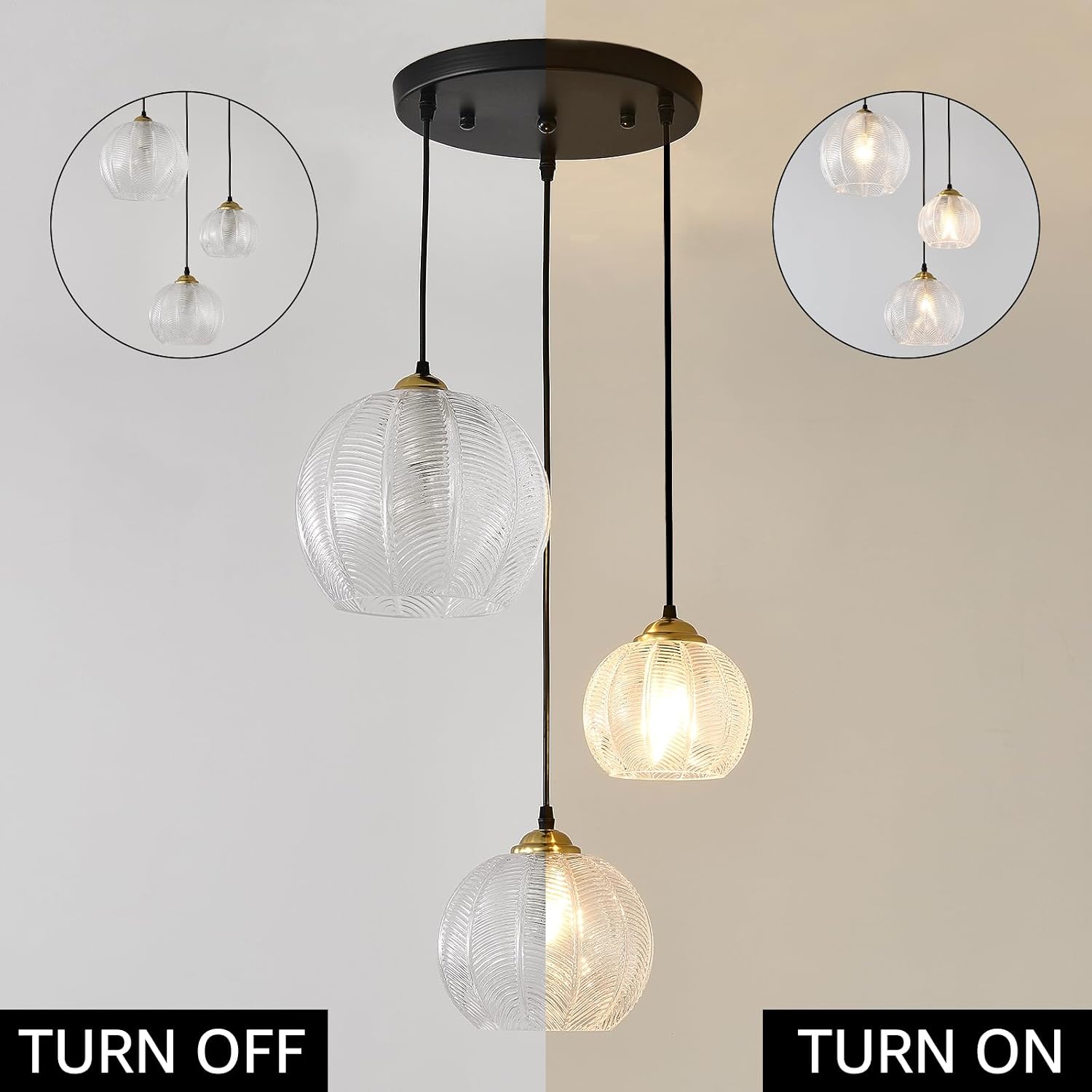 3-Light Clear Glass Globe Pendant Chandelier Lamp