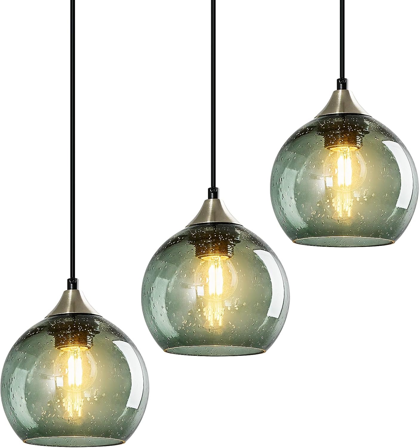 Gray Green Globe Kitchen Pendant Light 3 Pack