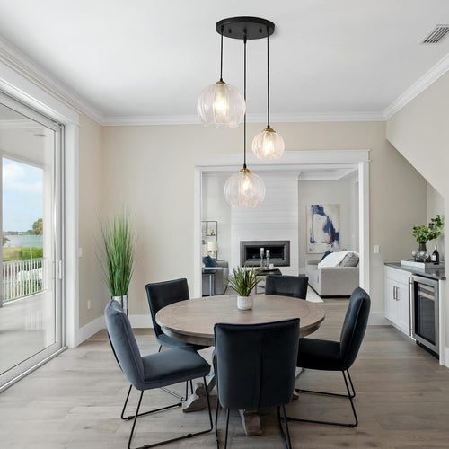 3-Light Clear Glass Globe Pendant Chandelier Lamp