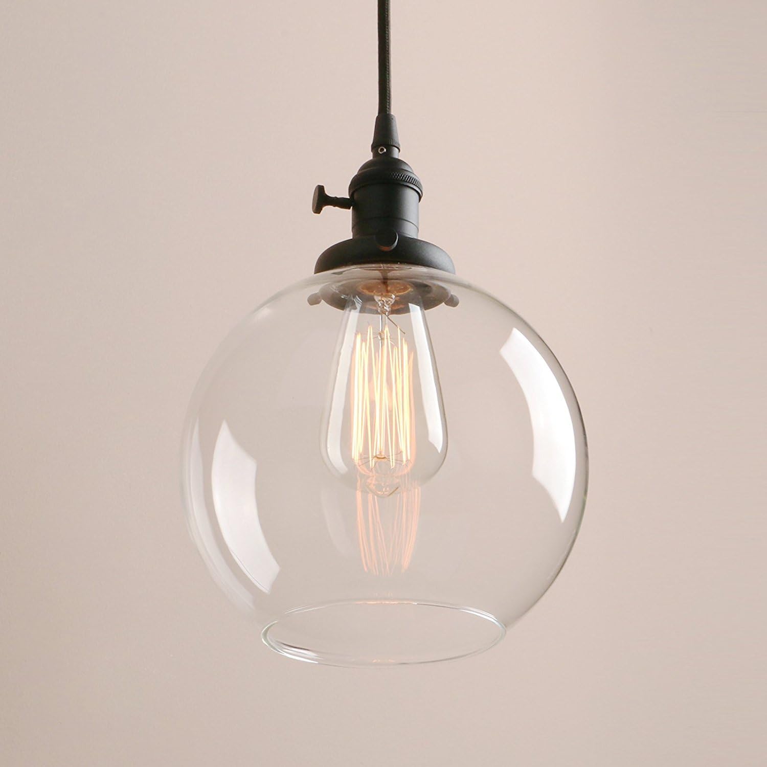 Black Globe Glass Industrial Adjustable Pendant Lamp