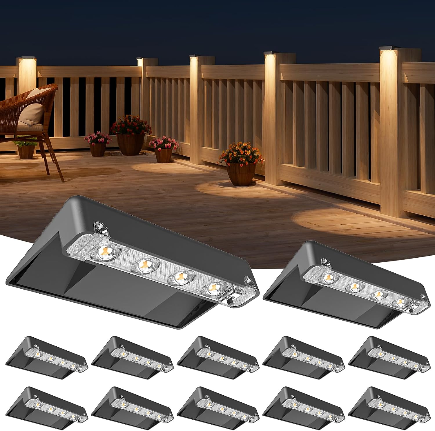 Lens Large Warm White Solar Waterproof Deck Lights