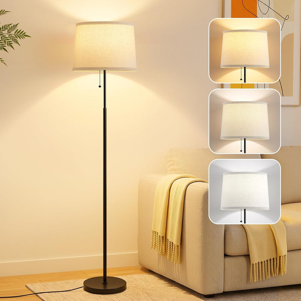 Modern Black Gold Fabric Shade Floor Lamp