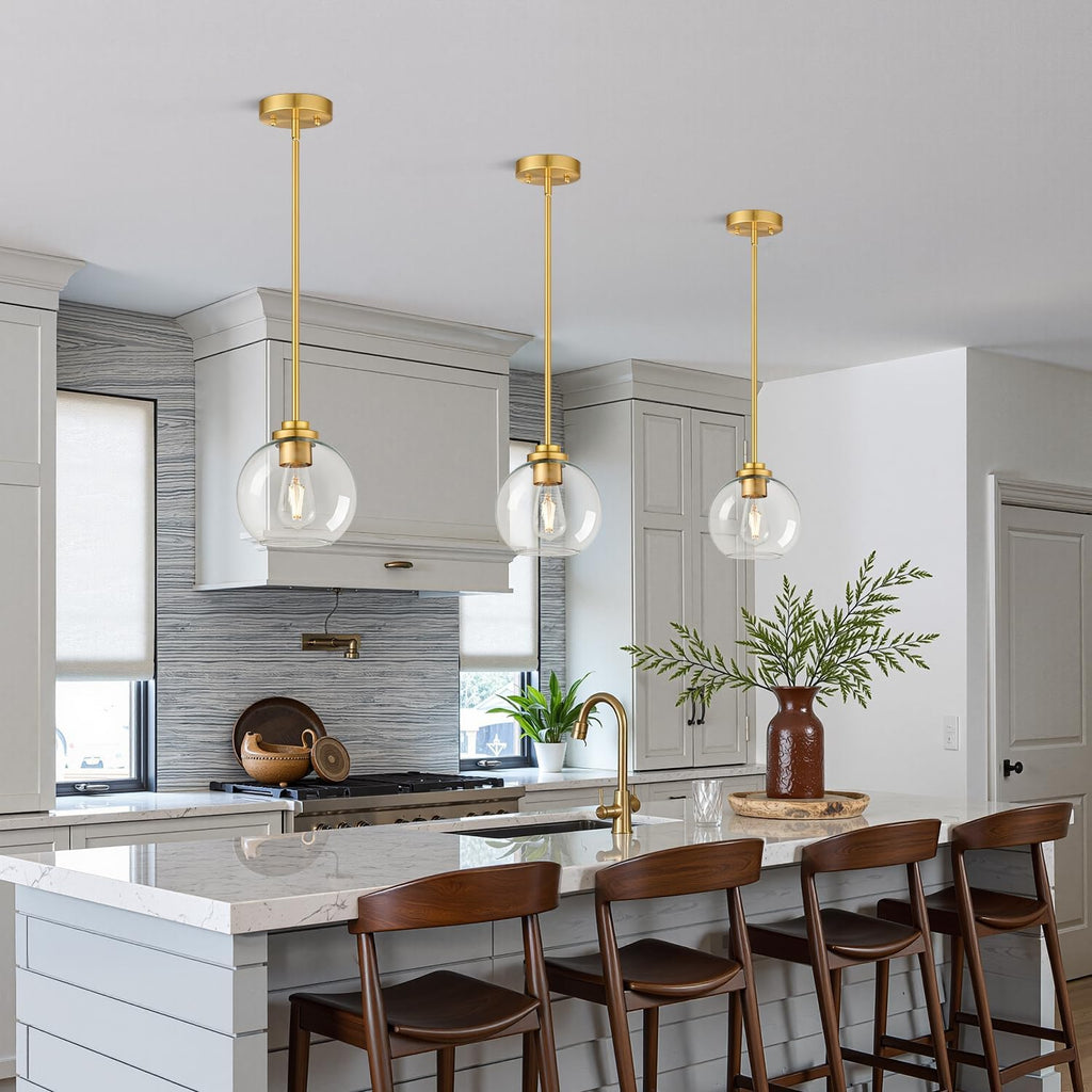 Gold Clear Globe 2 Pack Kitchen Pendant Lights