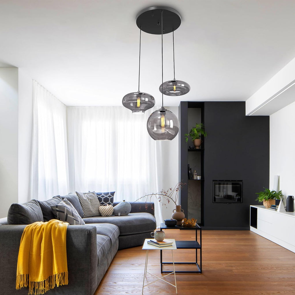 Smoky Gray Globe Black Kitchen Pendant Chandelier