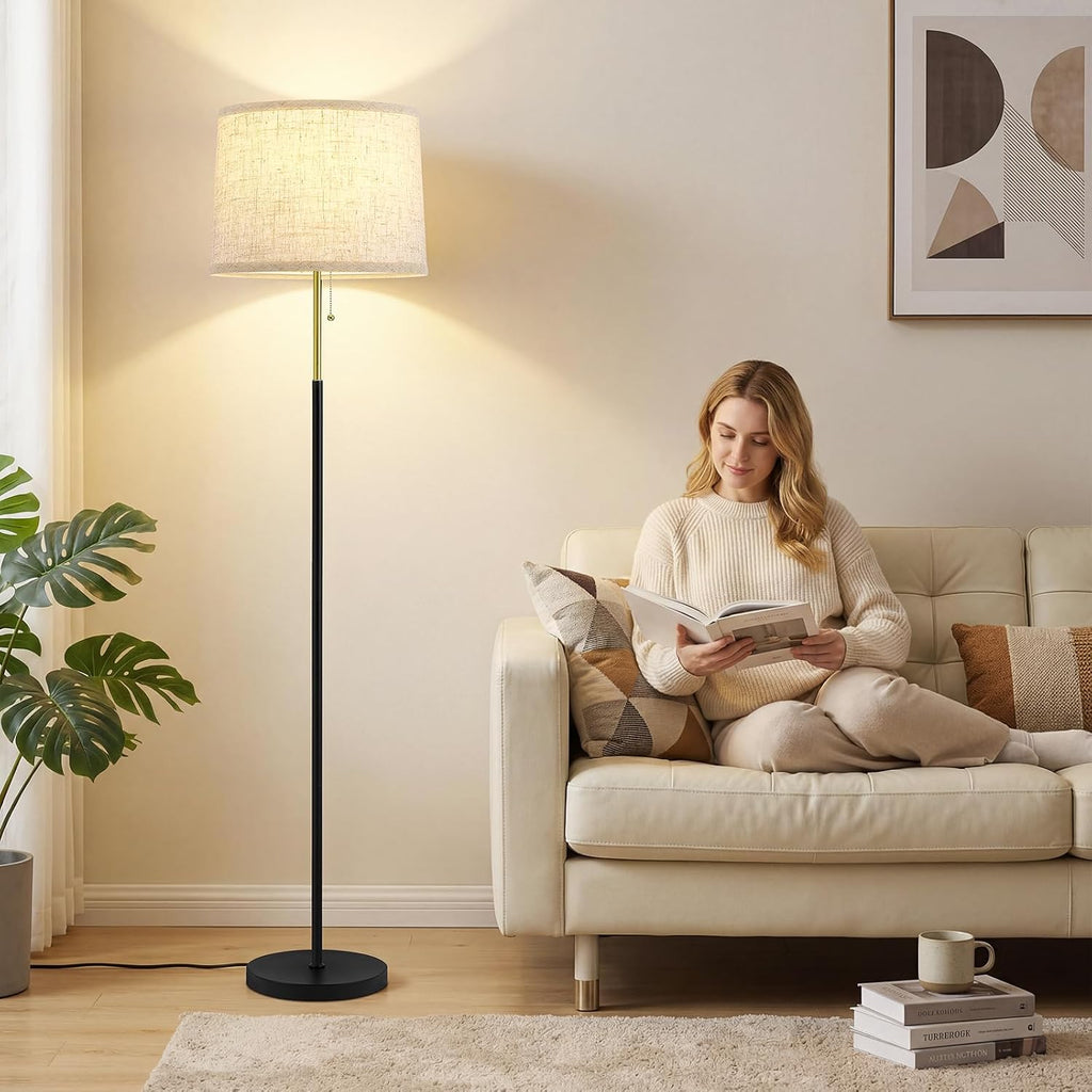 Modern Black Gold Fabric Shade Floor Lamp