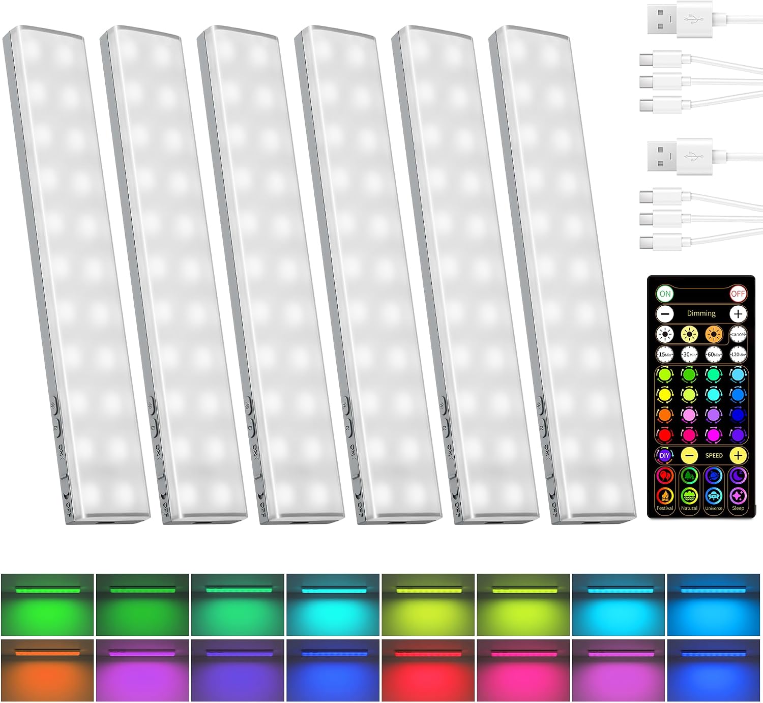 RGB Wireless Remote Cabinet Light Bars 6 Pack