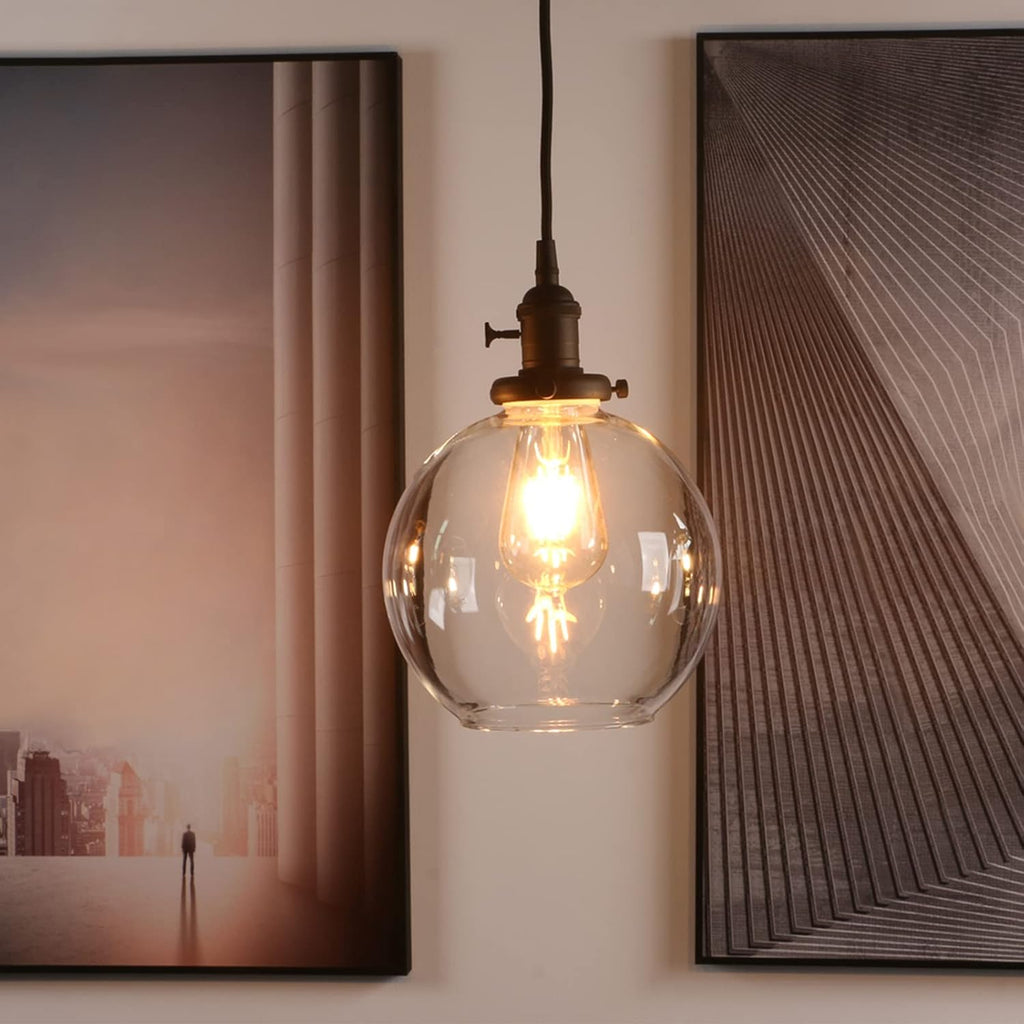 Black Globe Glass Industrial Adjustable Pendant Lamp