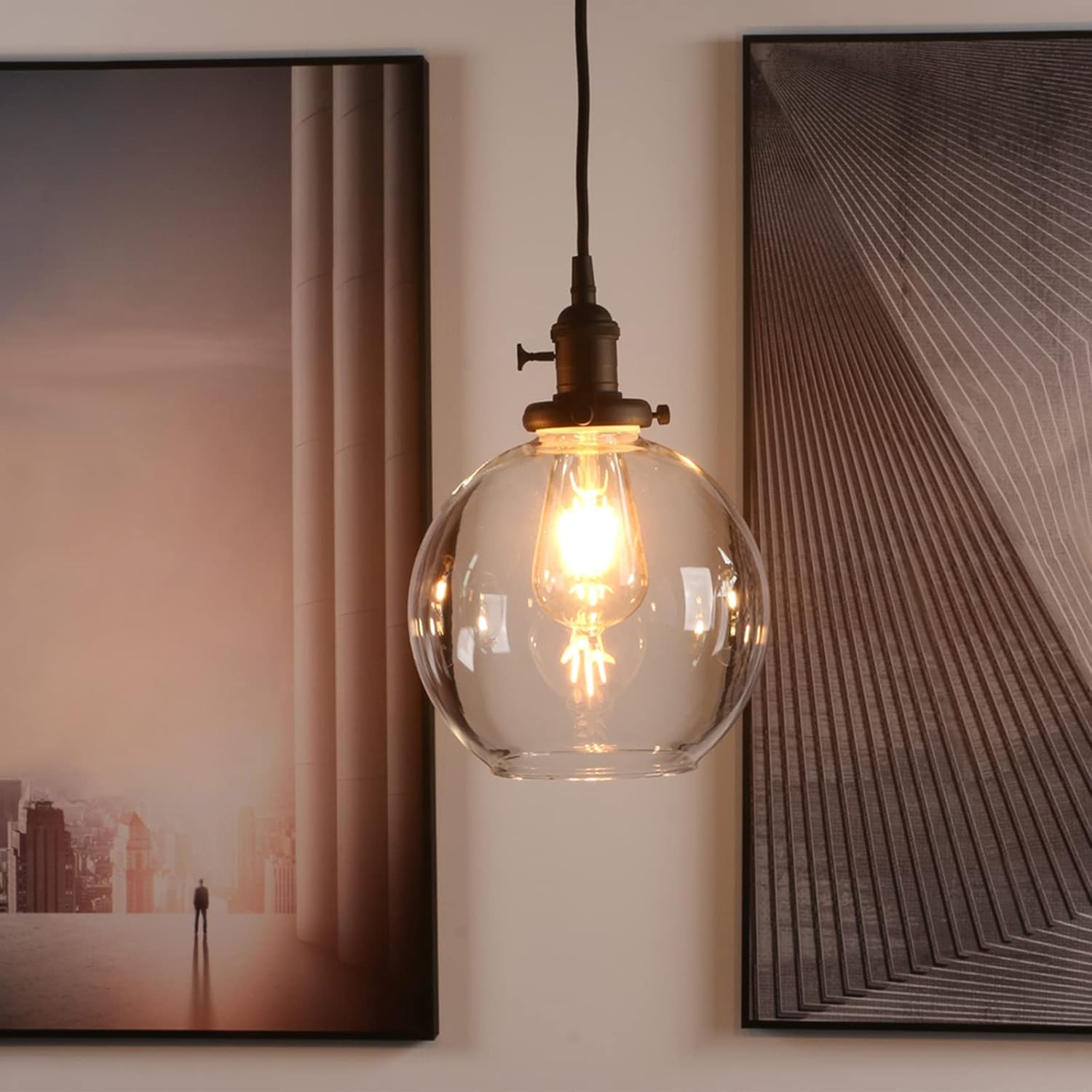 Black Globe Glass Industrial Adjustable Pendant Lamp