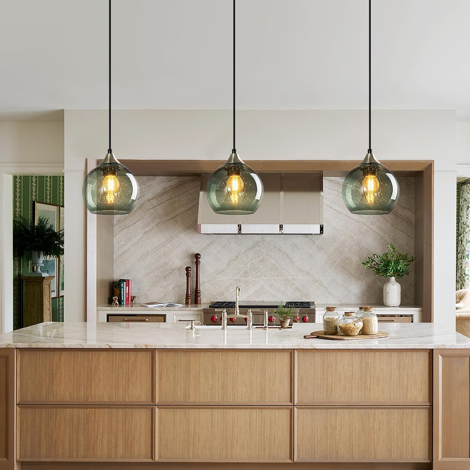Gray Green Globe Kitchen Pendant Light 3 Pack