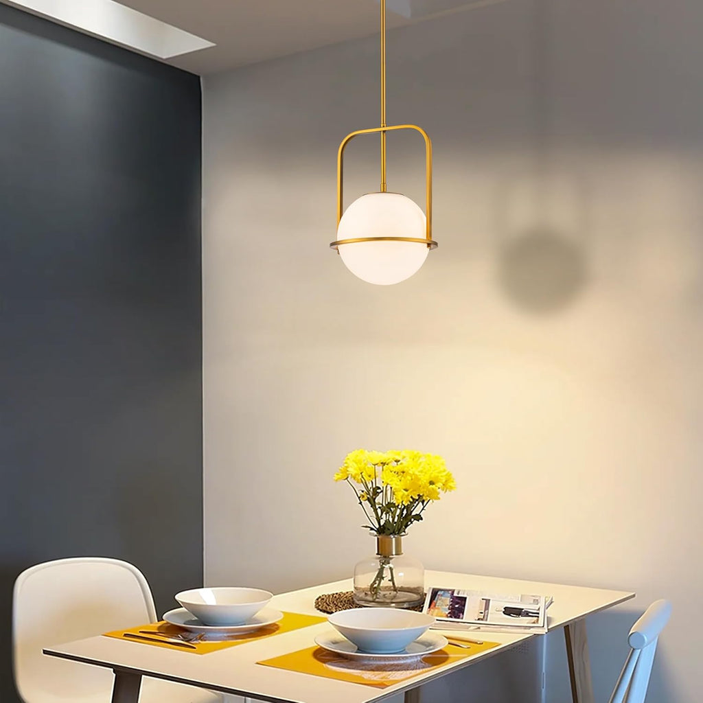 Brass Frosted Globe Adjustable Kitchen Pendant Light