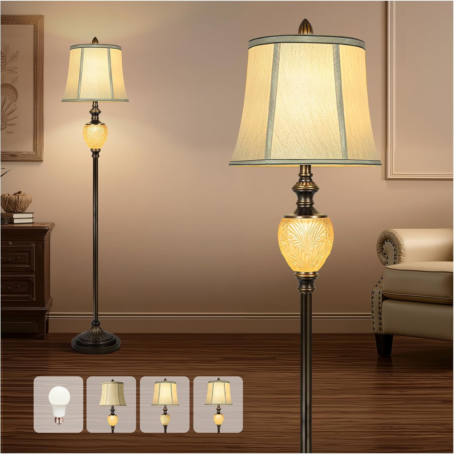 Vintage Brown Silk Shade Floor Lamp Nightlight