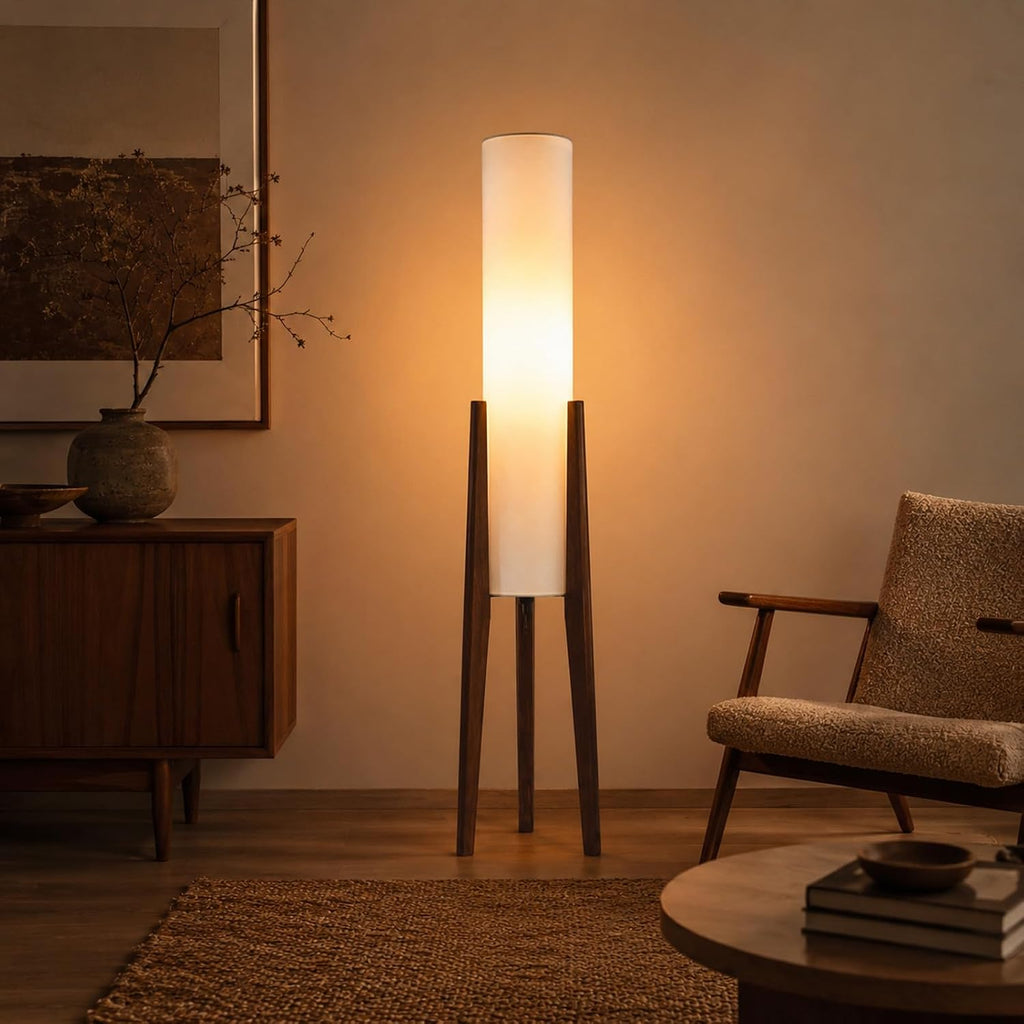 Wood Tripod Drum Shade Farmhouse Floor Lamp