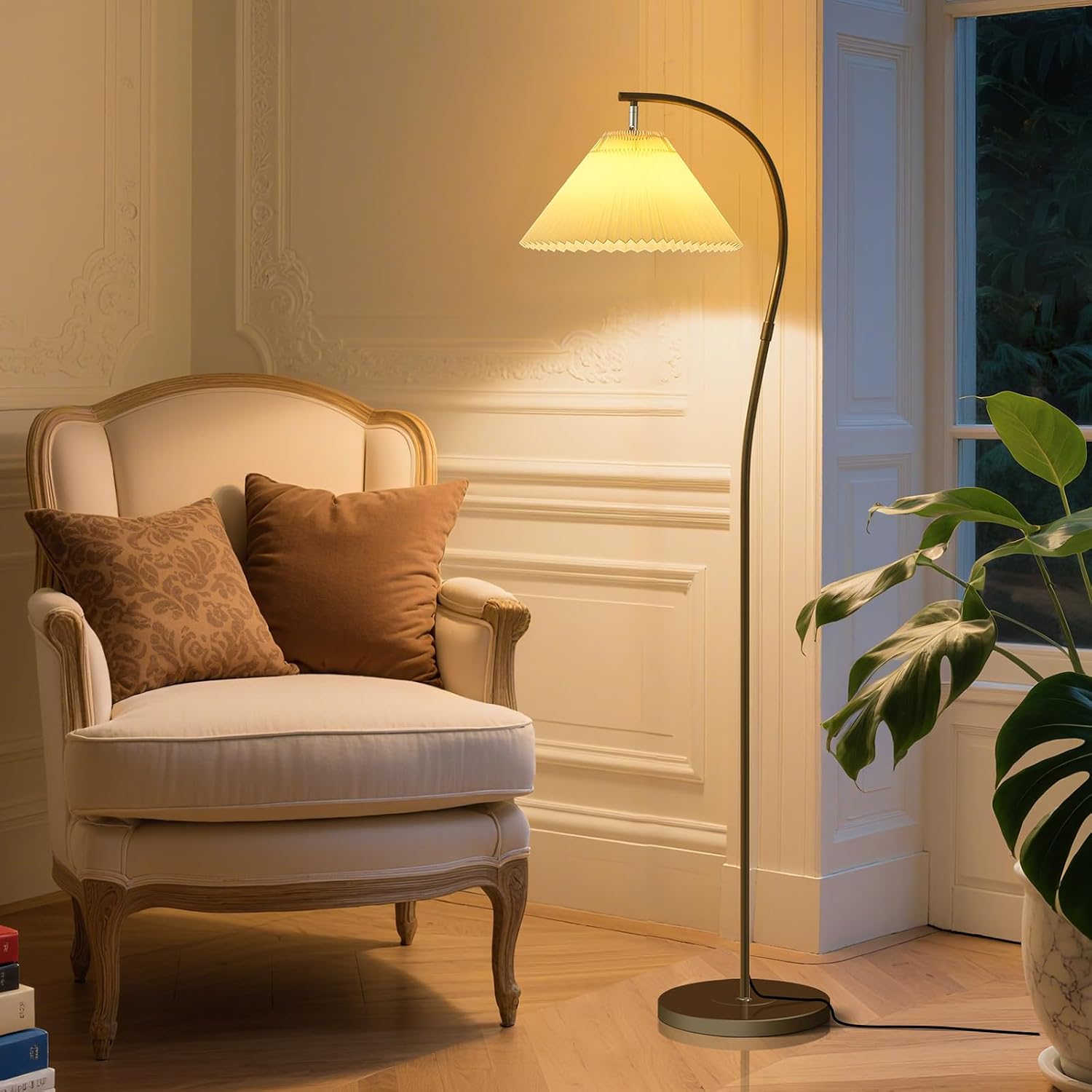 Gold Arc Wavy Pleated Shade Floor Lamp