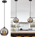 Smoke Grey Globe Black Adjustable Pendant Lamp 7.5in