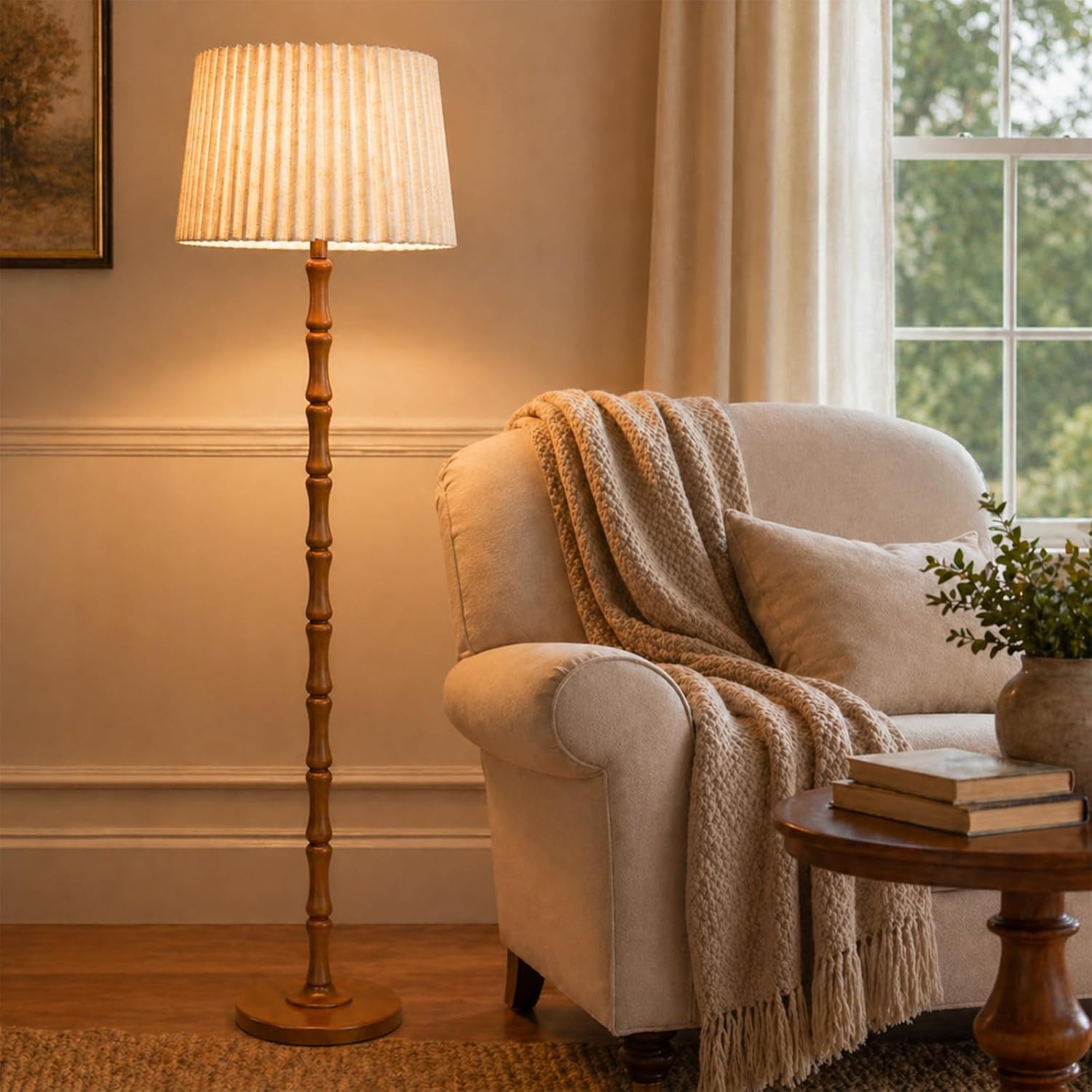 Wood Spindle Dual Shade Farmhouse Floor Lamp
