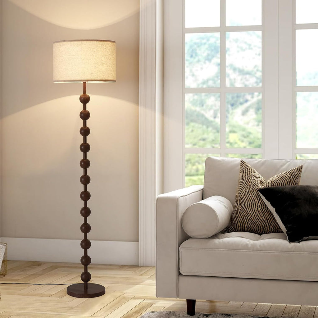 Dimmable Remote Red Wood Fabric Floor Lamp