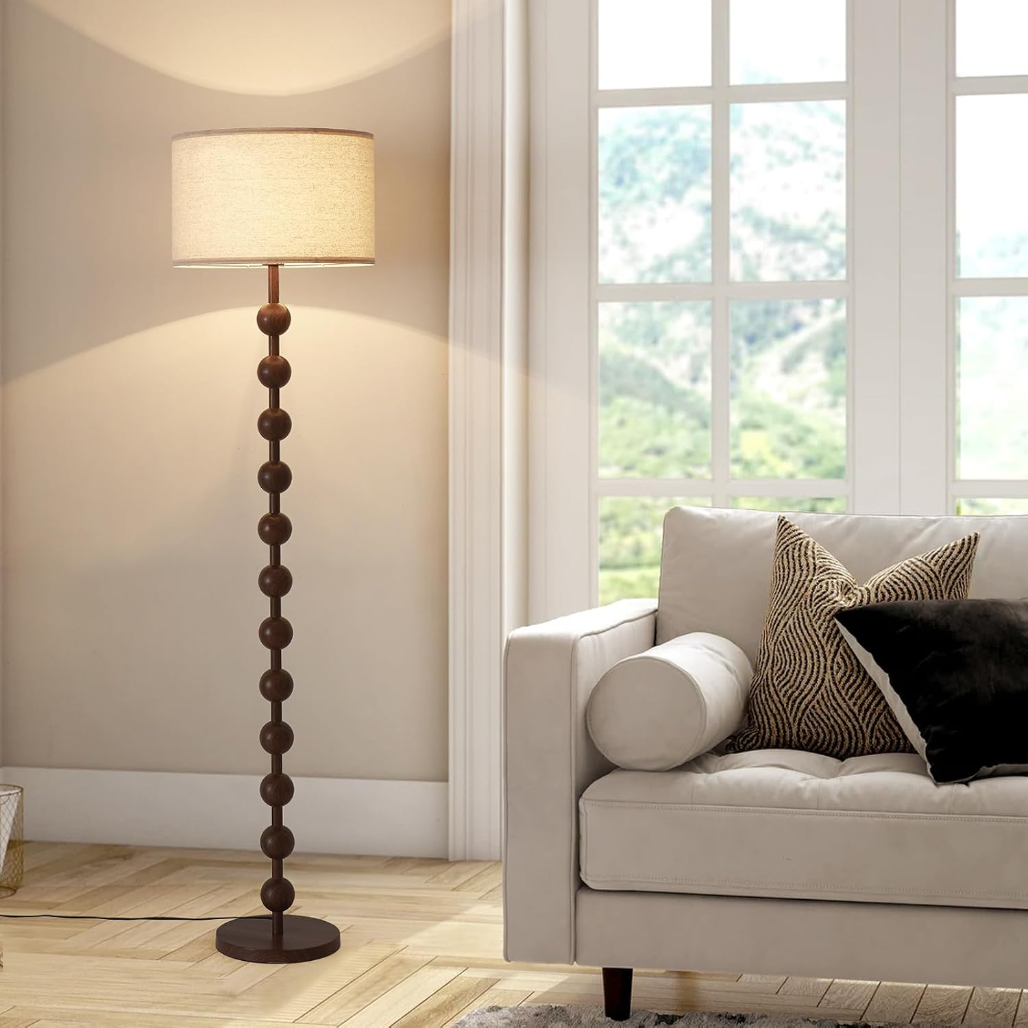 Dimmable Remote Red Wood Fabric Floor Lamp