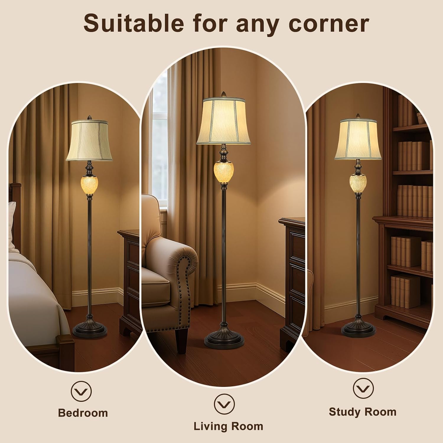 Vintage Brown Silk Shade Floor Lamp Nightlight