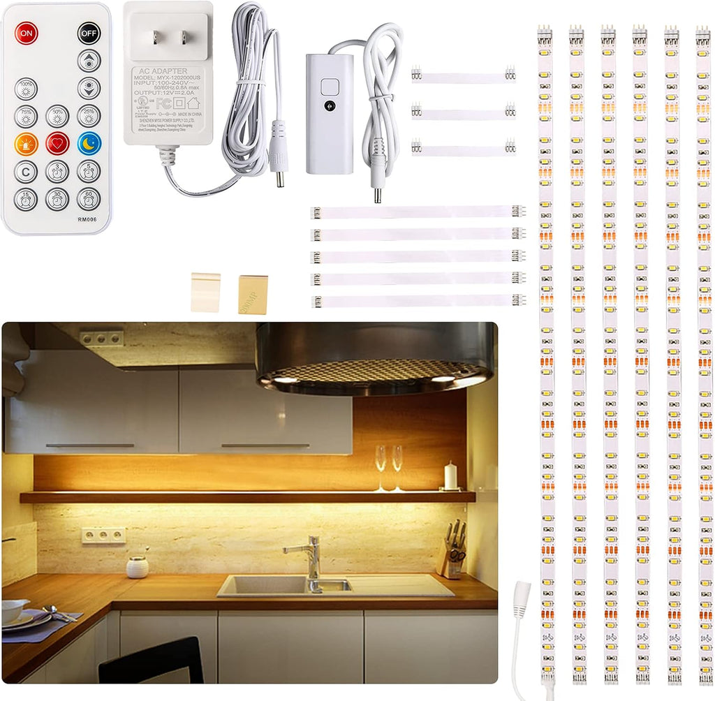 Dimmable Remote Warm Cabinet Light Strips 6 Pack