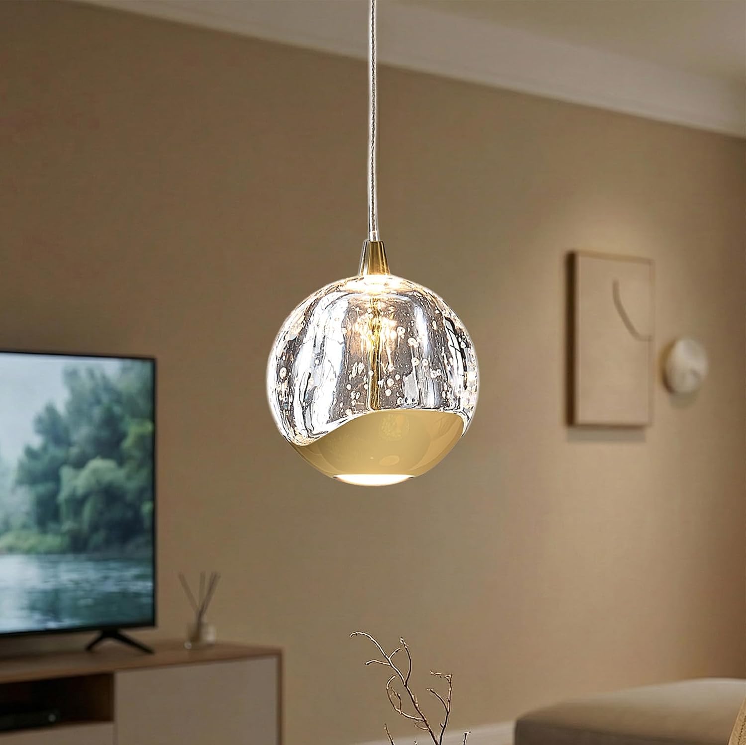 Gold Bubble Glass 3-Light Kitchen Pendant Chandelier