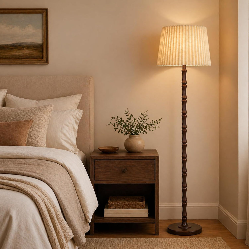 Wood Spindle Dual Shade Farmhouse Floor Lamp