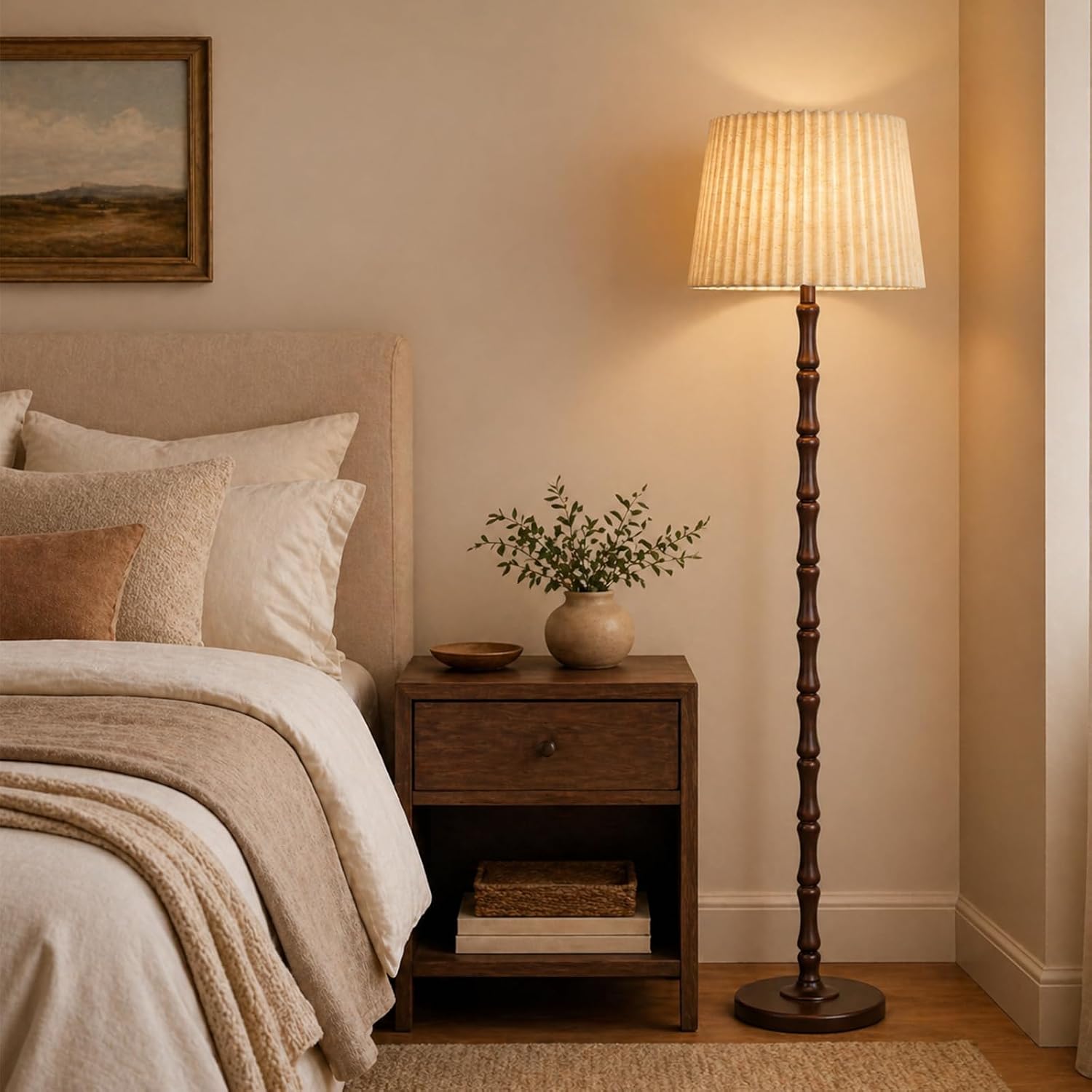 Wood Spindle Dual Shade Farmhouse Floor Lamp