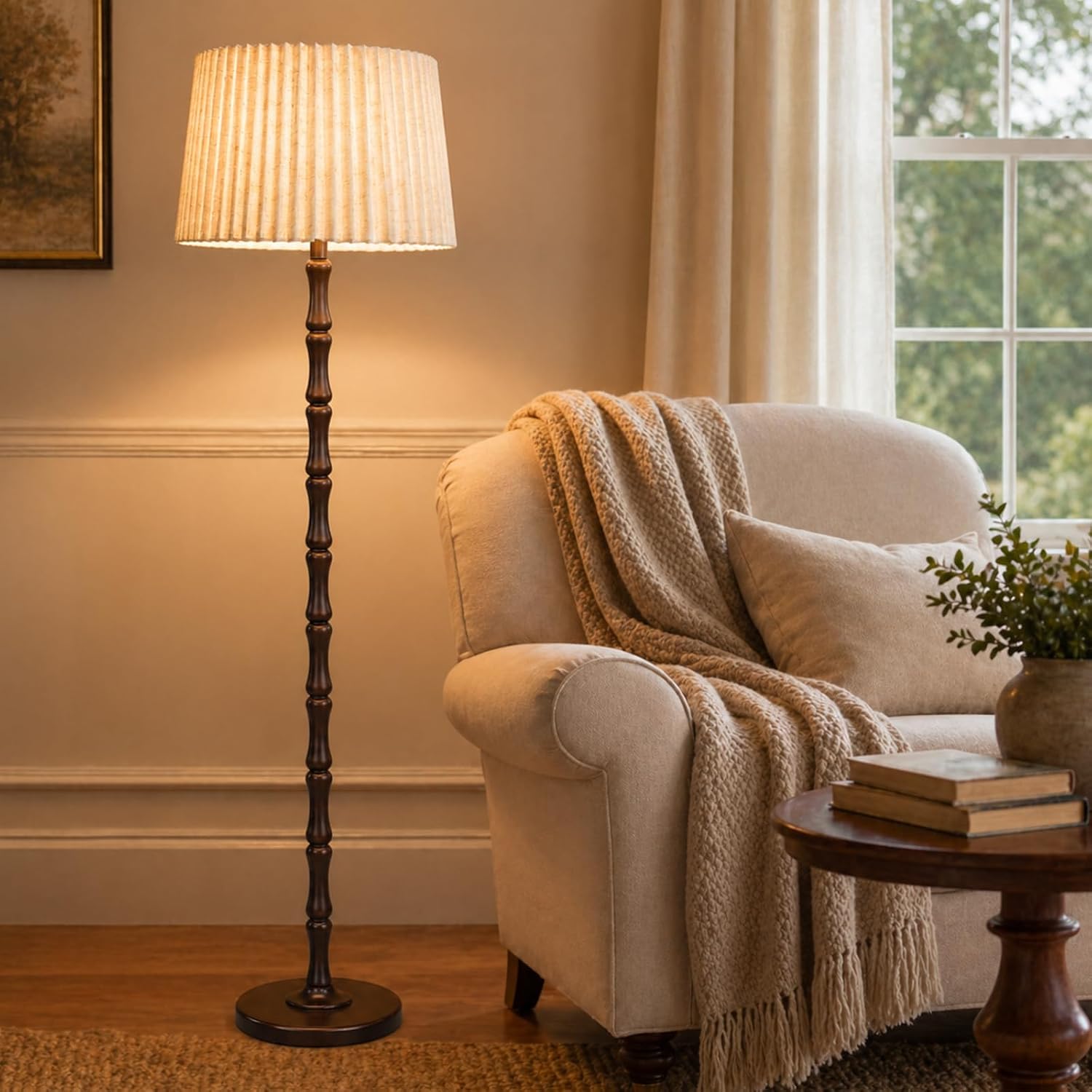 Wood Spindle Dual Shade Farmhouse Floor Lamp