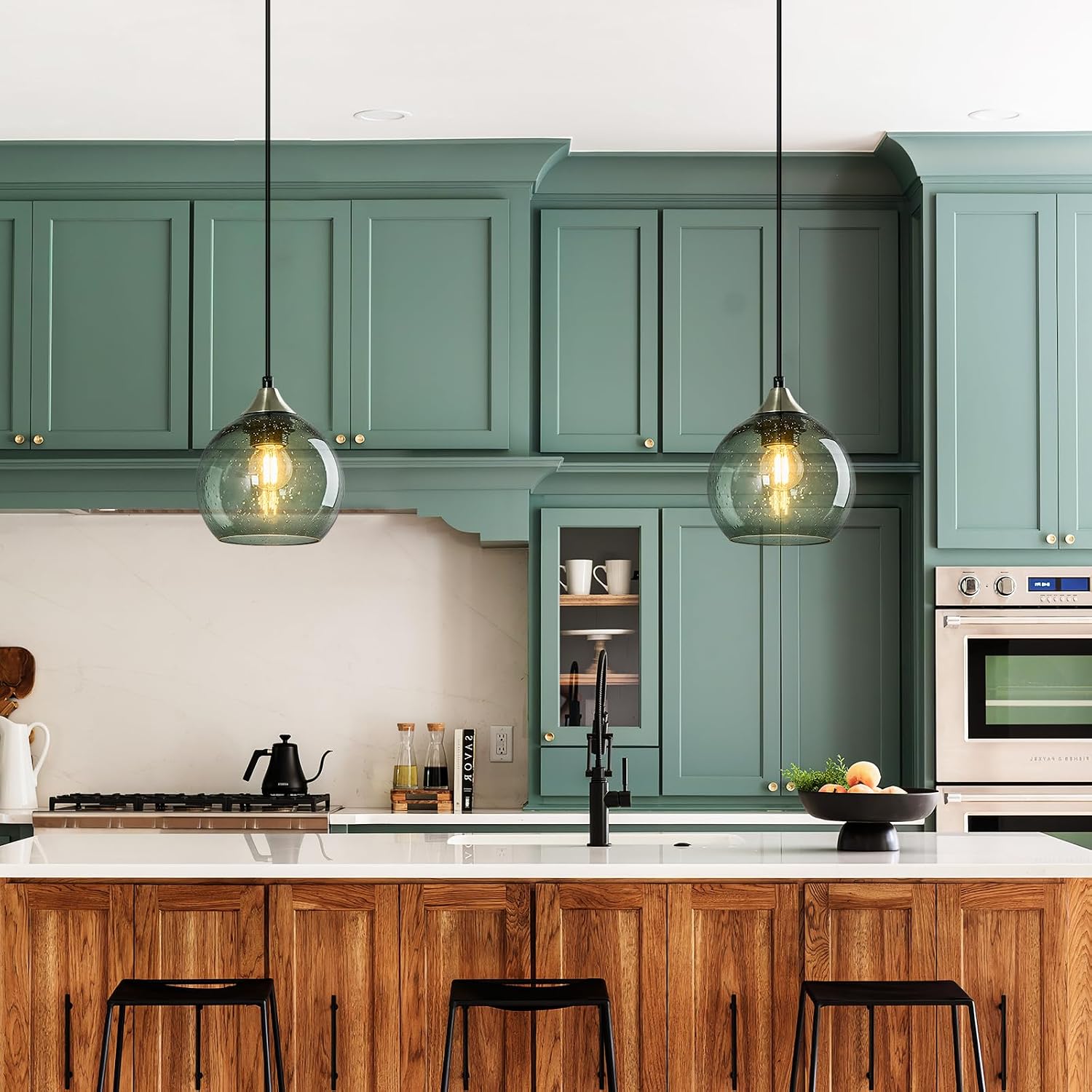 Gray Green Globe Kitchen Pendant Light 3 Pack