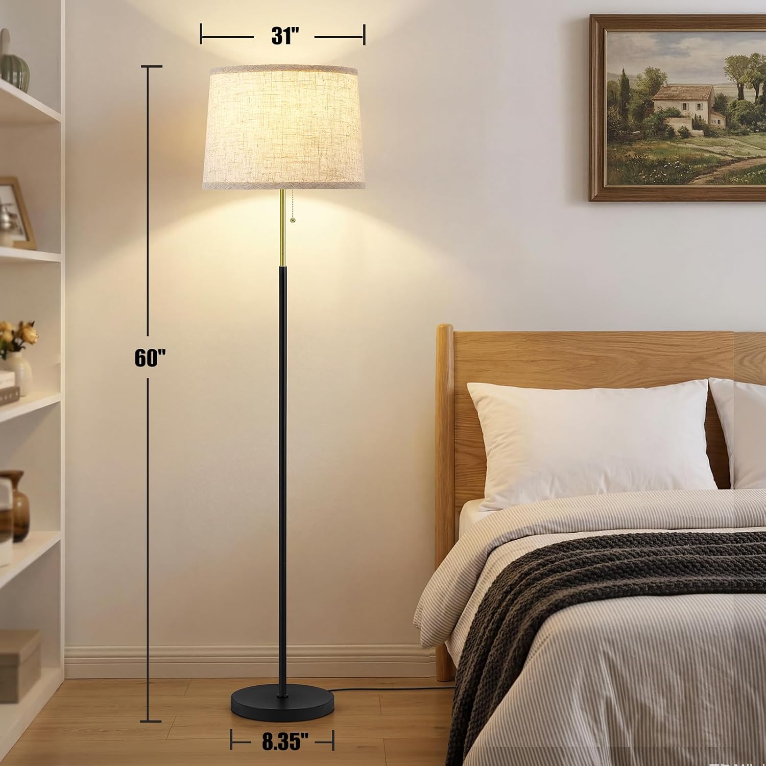 Modern Black Gold Fabric Shade Floor Lamp
