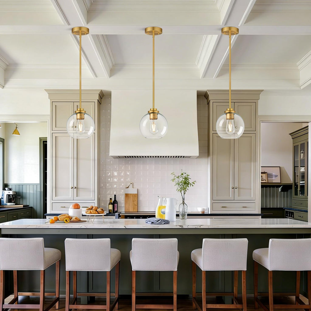 Gold Clear Globe 2 Pack Kitchen Pendant Lights