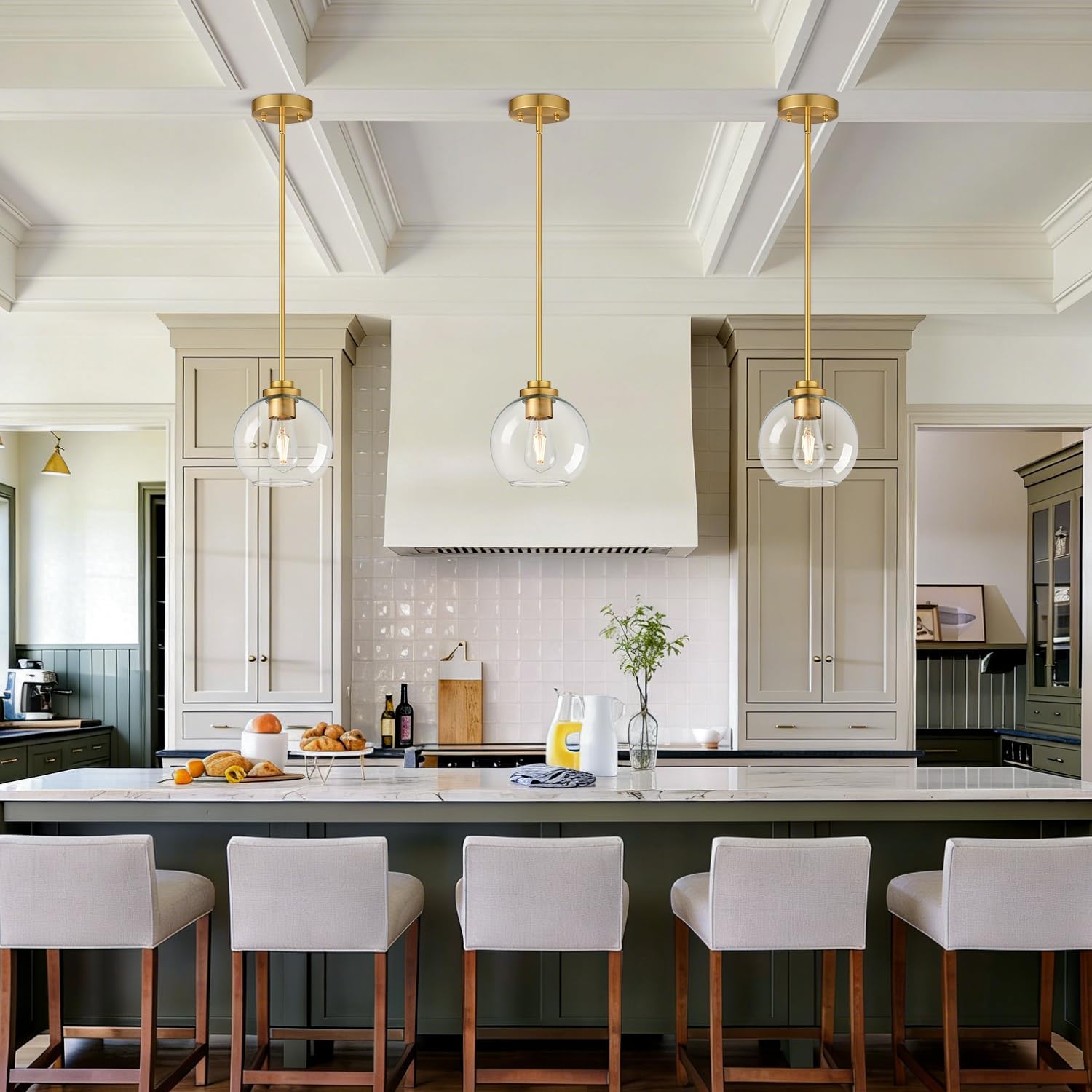 Gold Clear Globe 2 Pack Kitchen Pendant Lights