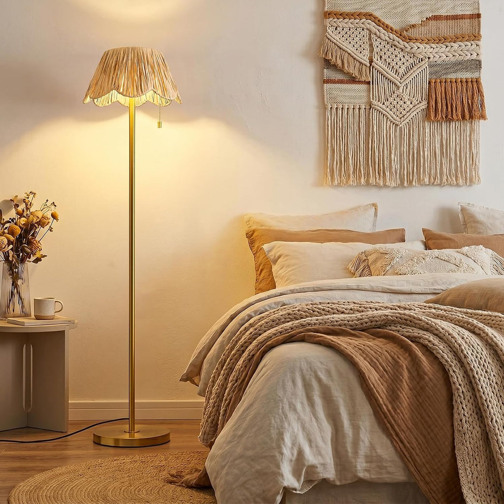Boho Gold Handwoven Rattan Floor Lamp
