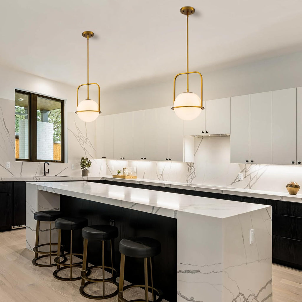 Brass Frosted Globe Adjustable Kitchen Pendant Light