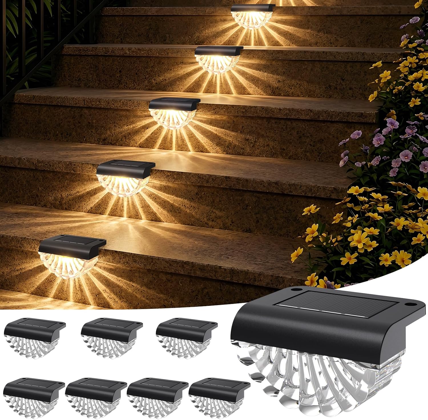 Dusk To Dawn Warm White Solar Deck Step Lights