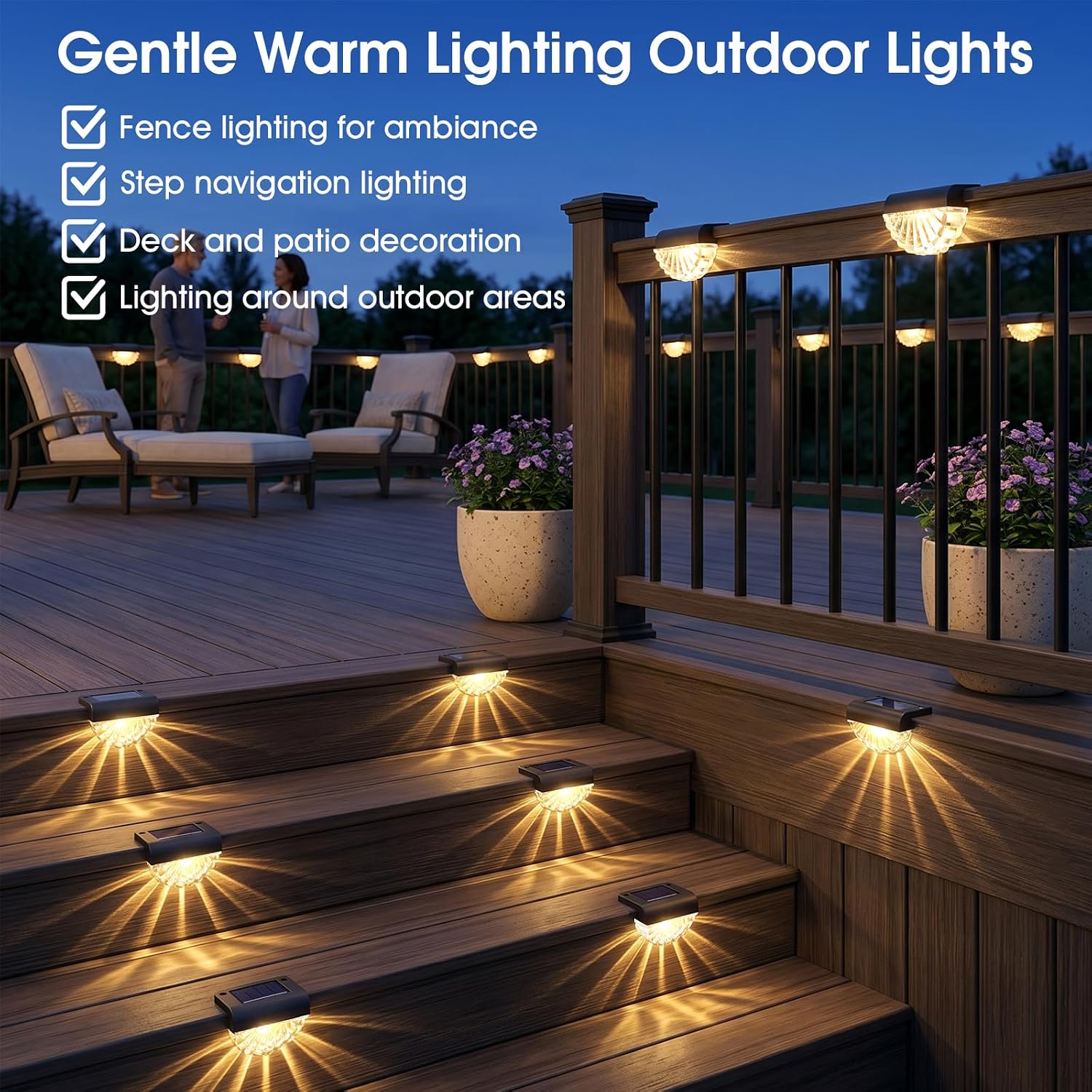 Dusk To Dawn Warm White Solar Deck Step Lights