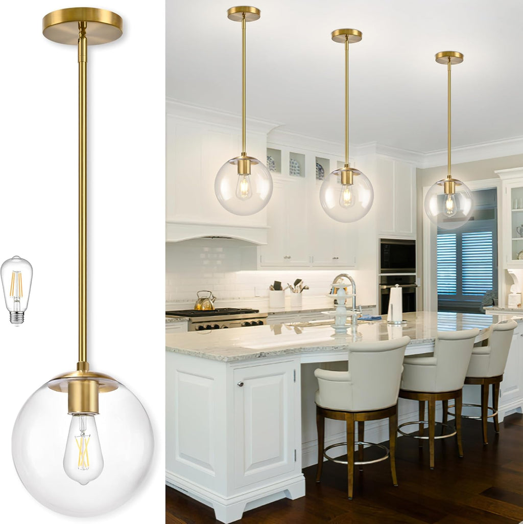 Gold Clear Glass 10in Kitchen Globe Pendant Light