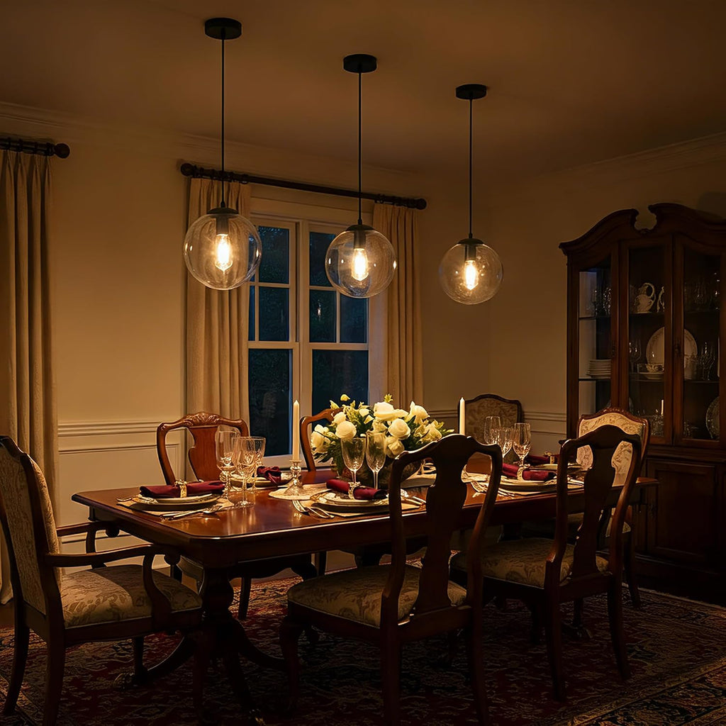 Black Clear Glass Globe Kitchen Pendant Light 10 Inch