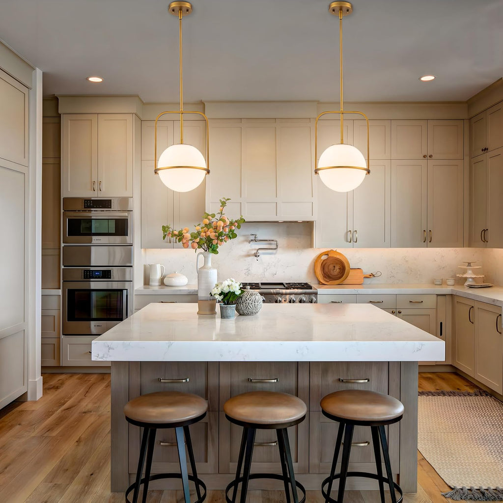 Brass Frosted Globe Adjustable Kitchen Pendant Light