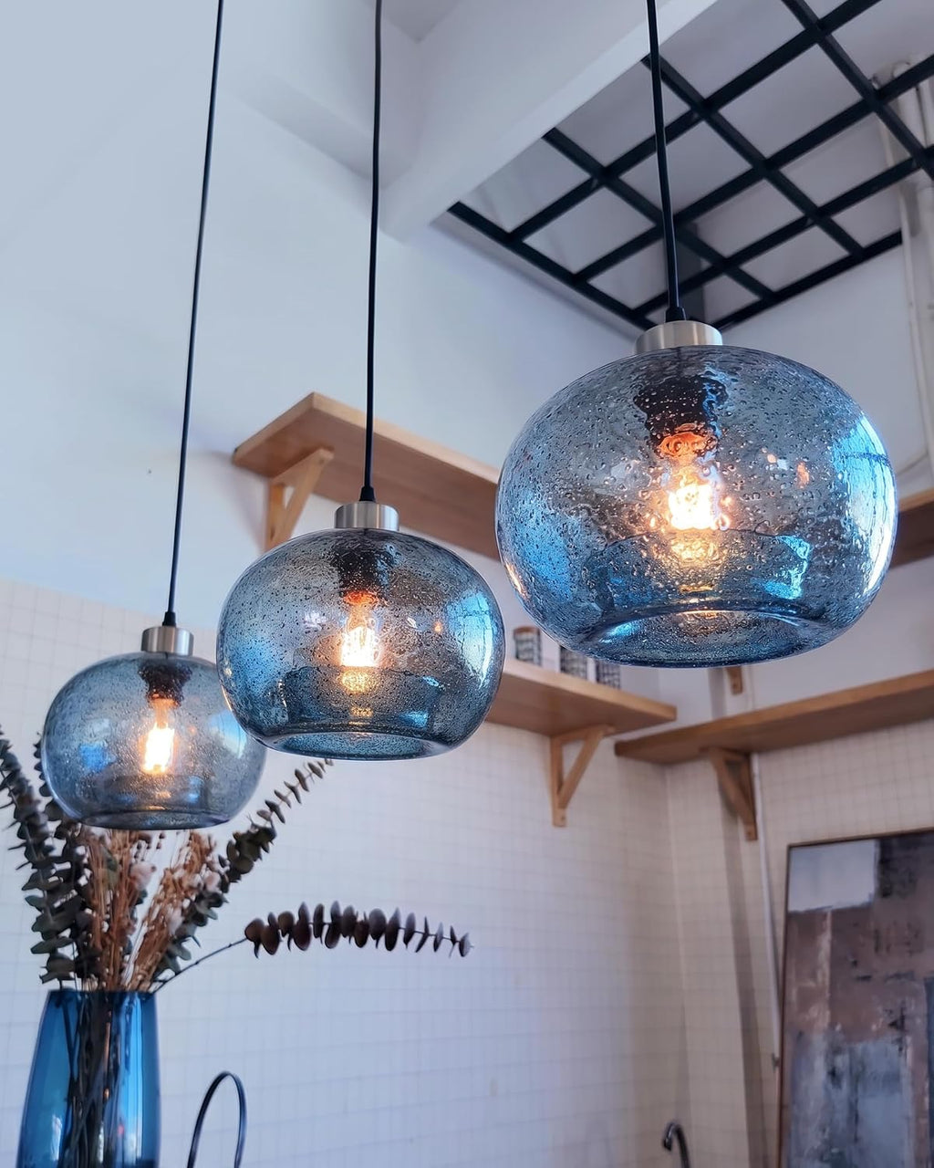 Blue Globe Nickel Farmhouse Kitchen Pendant Light