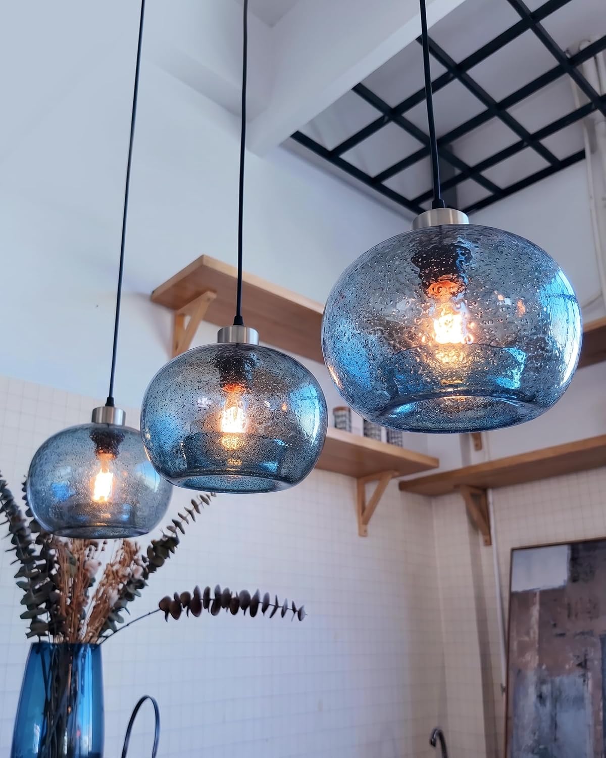 Blue Globe Nickel Farmhouse Kitchen Pendant Light