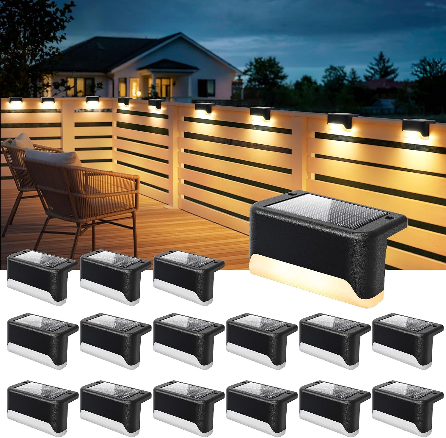 Warm White Solar Waterproof Fence Step Lights