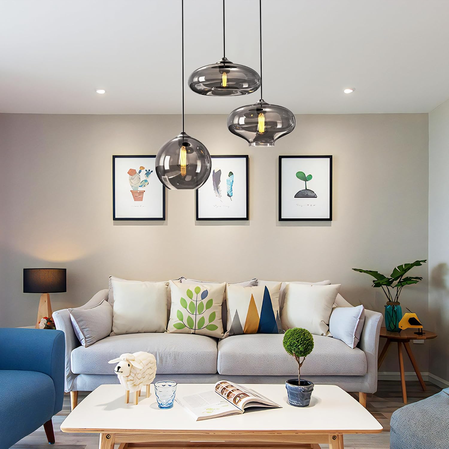 Smoky Gray Globe Black Kitchen Pendant Chandelier