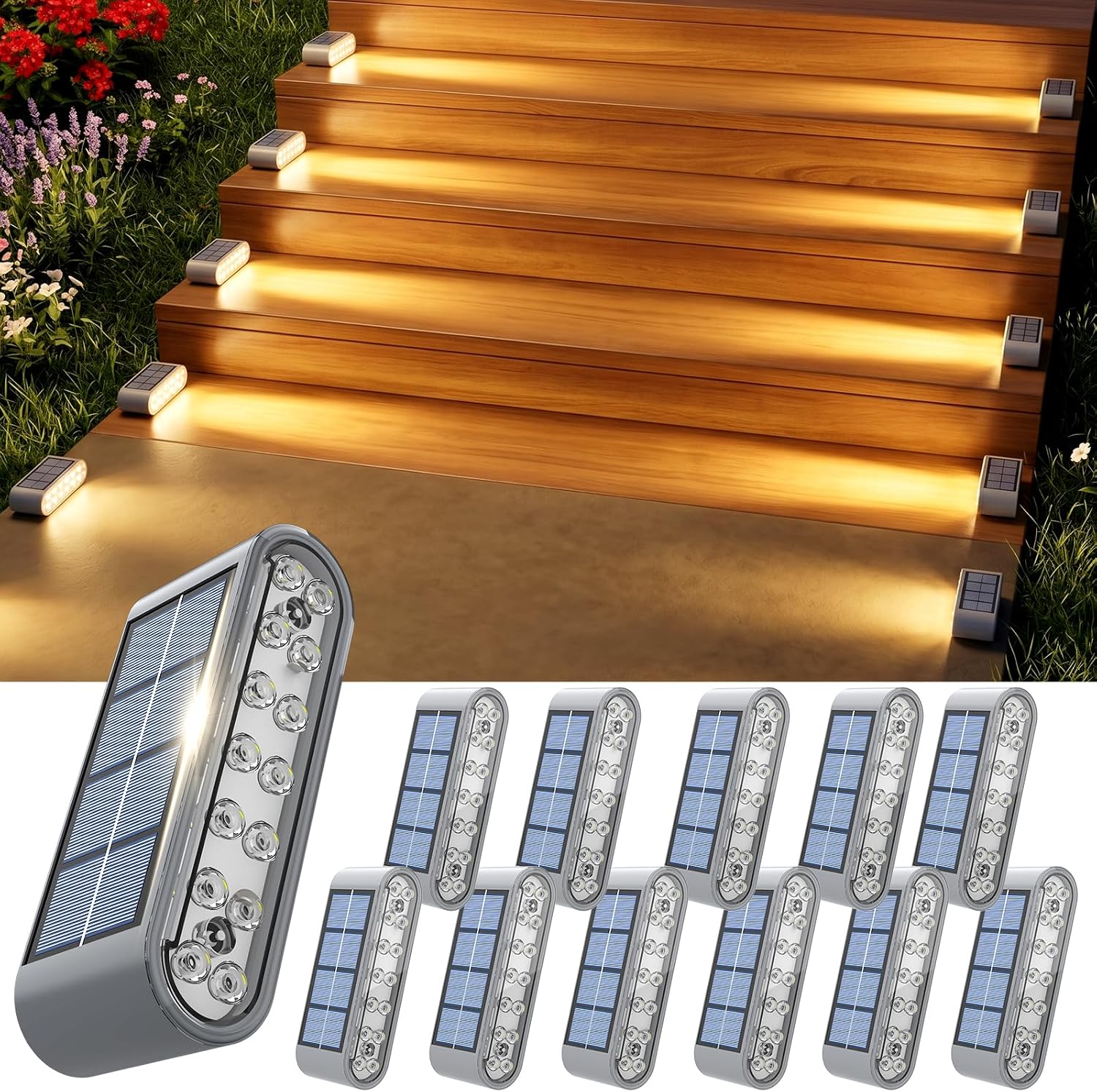 14 LED 3000K Warm Solar Waterproof Step Lights